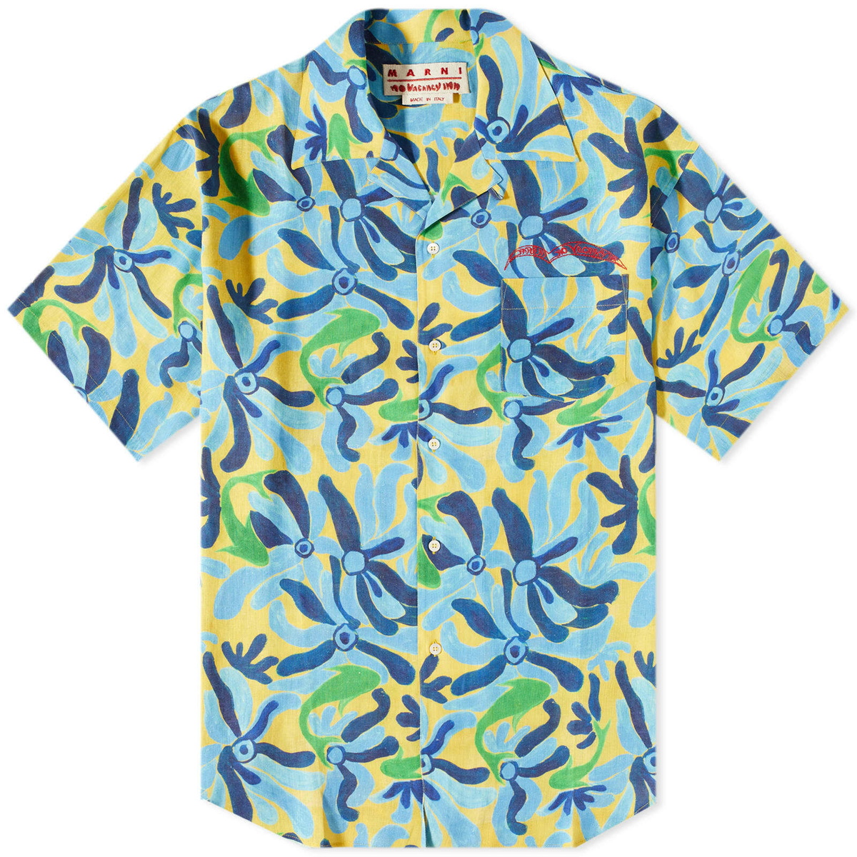 Marni X No Vacancy Inn Chippy Fishes Vacation Shirt in Powder Blu Marni