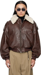 MMIC Brown Pilot Faux-Leather Jacket