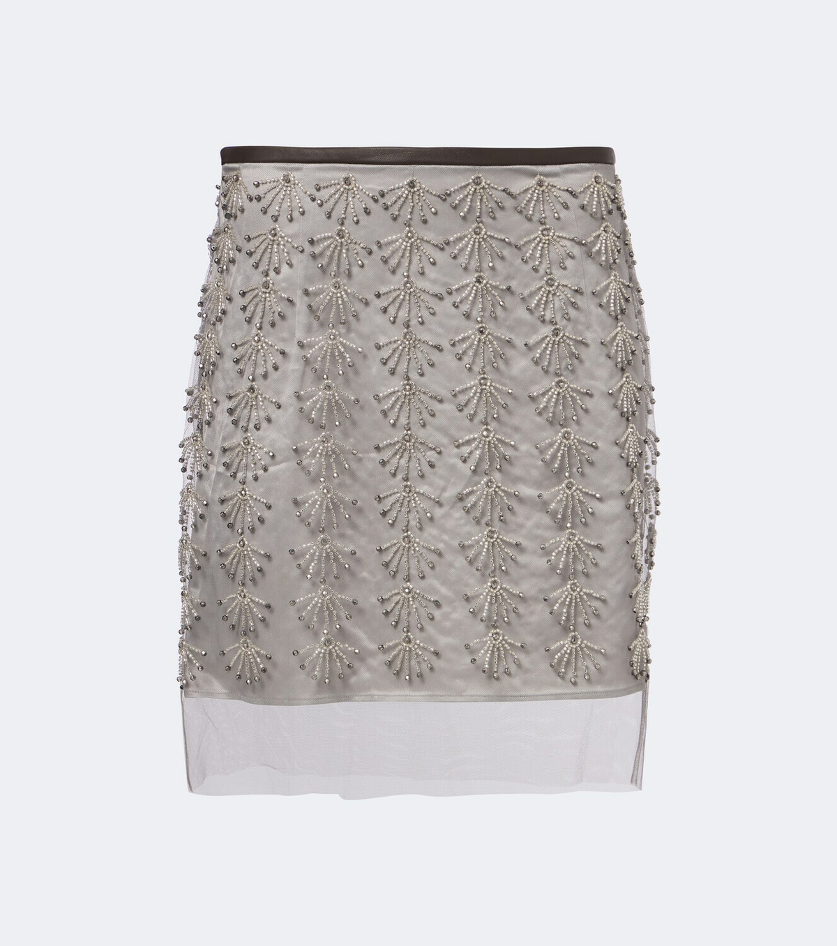 Jacques Wei Beaded leather-trimmed mesh miniskirt
