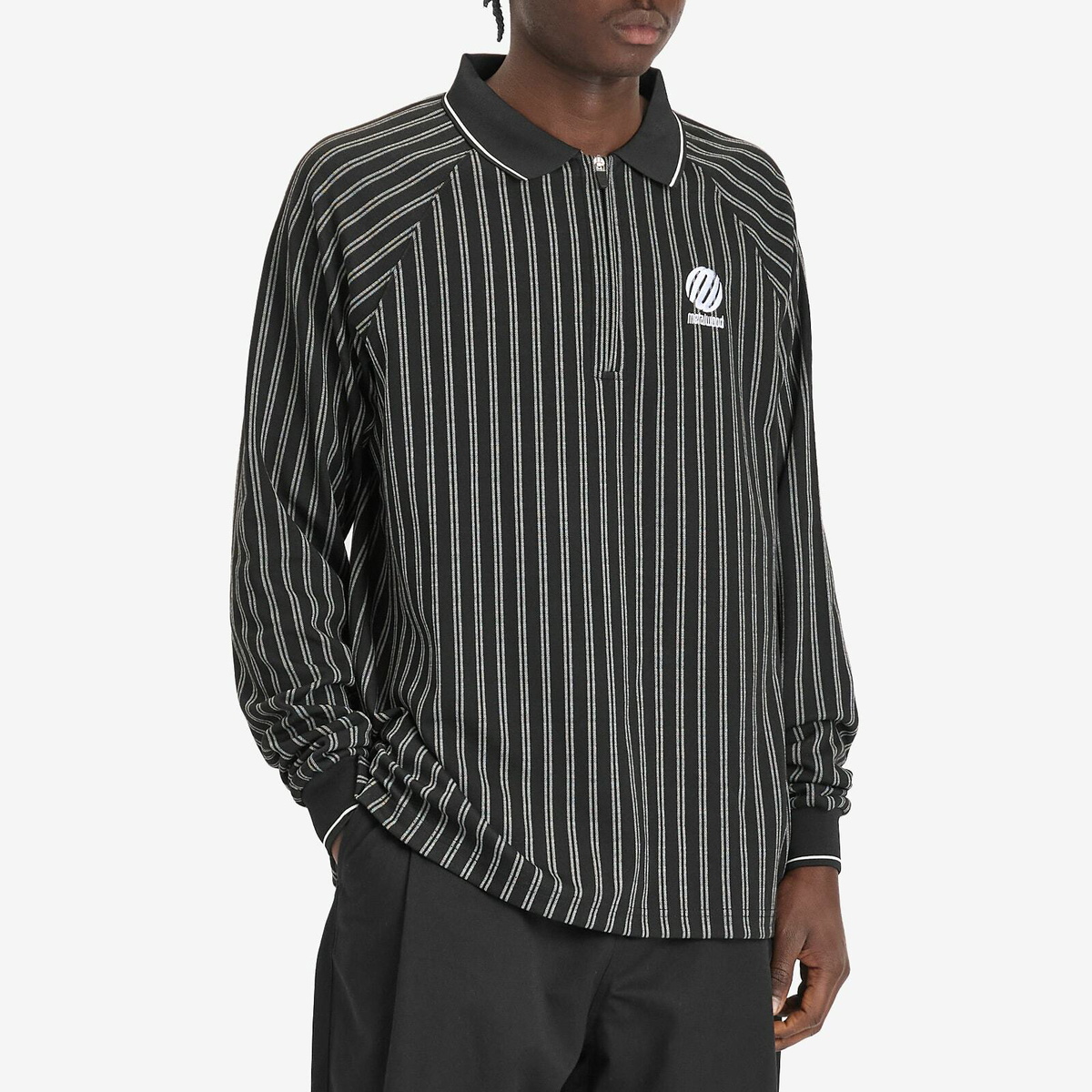 Metalwood Studio Men's Ribbed Long Sleeve Polo in Black