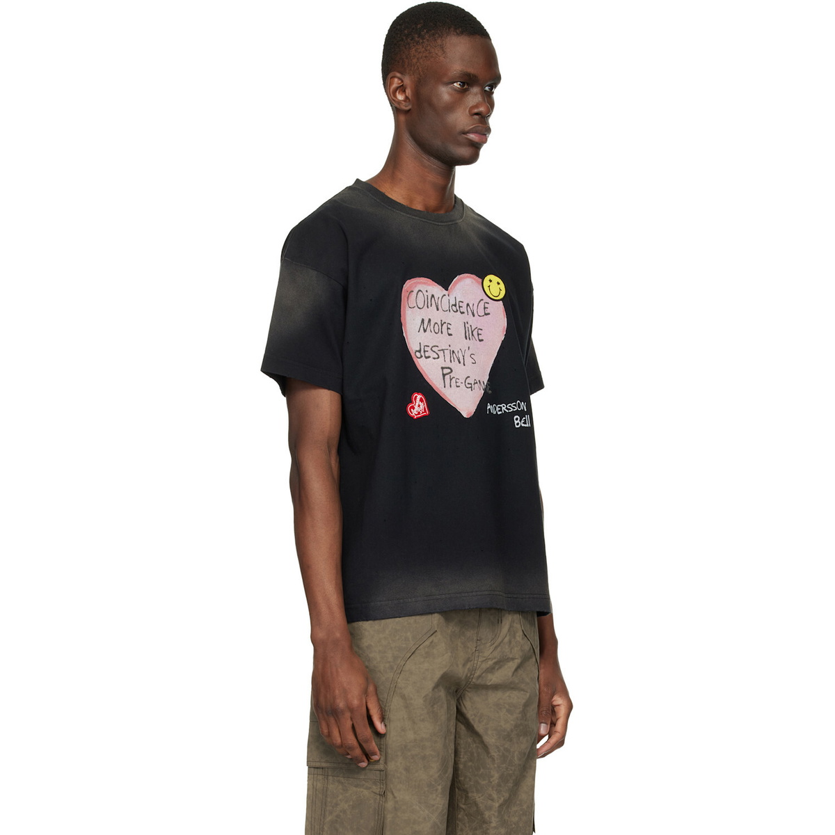 Andersson Bell Black Essential Spray Wash Heart Message T-shirt
