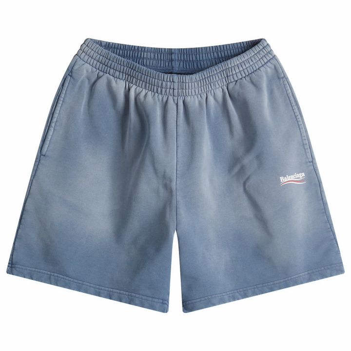 Photo: Balenciaga Men's Campaign Sweat Shorts in Faded Blue/White/Red