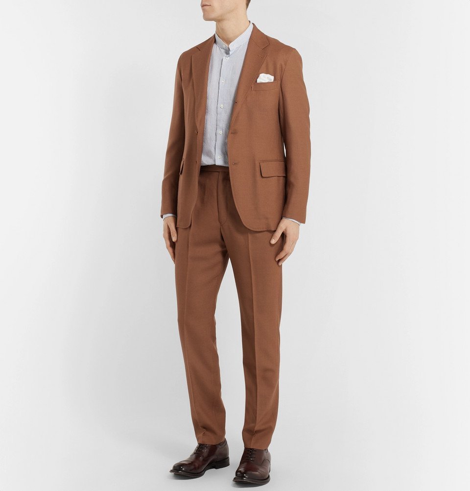 Camoshita Tan Pleated Woven Suit Trousers Men Tan Camoshita