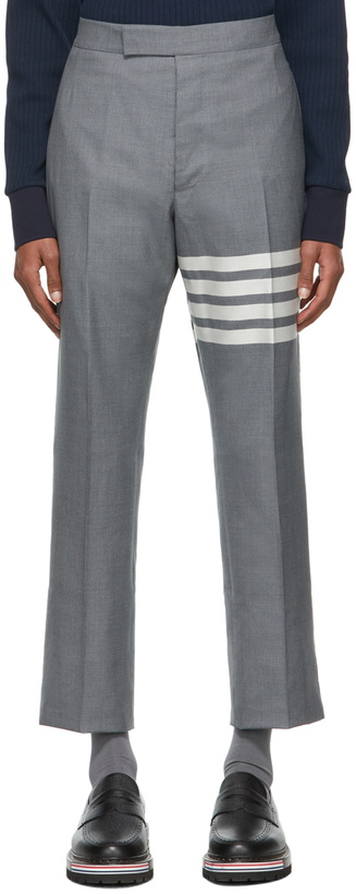 Photo: Thom Browne Grey 4-Bar Backstrap Trousers