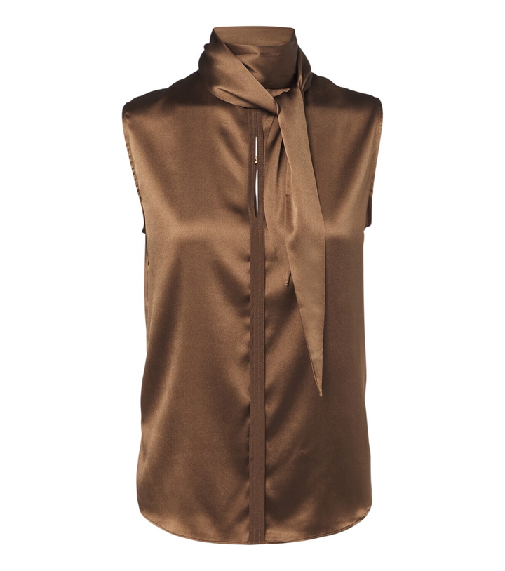 Photo: Dorothee Schumacher Sense of Shine tie-neck silk-blend satin top