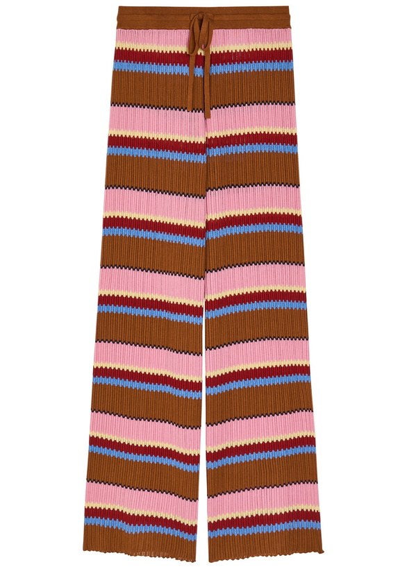 Photo: Guest In Residence Palazzo Striped-knit Silk and Linen-blend Trousers Pink