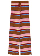 Guest In Residence Palazzo Striped-knit Silk and Linen-blend Trousers Pink