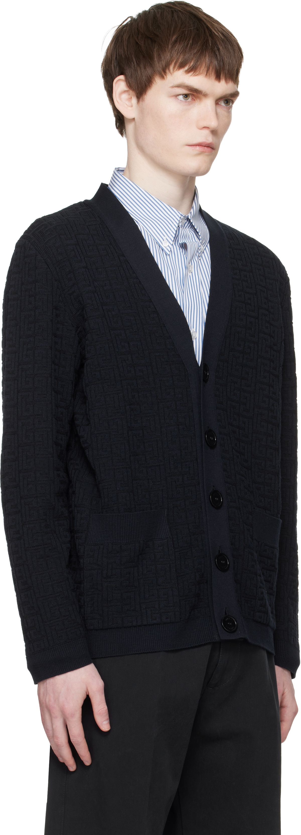 BALMAIN Navy Monogram Vanise Knit Cardigan