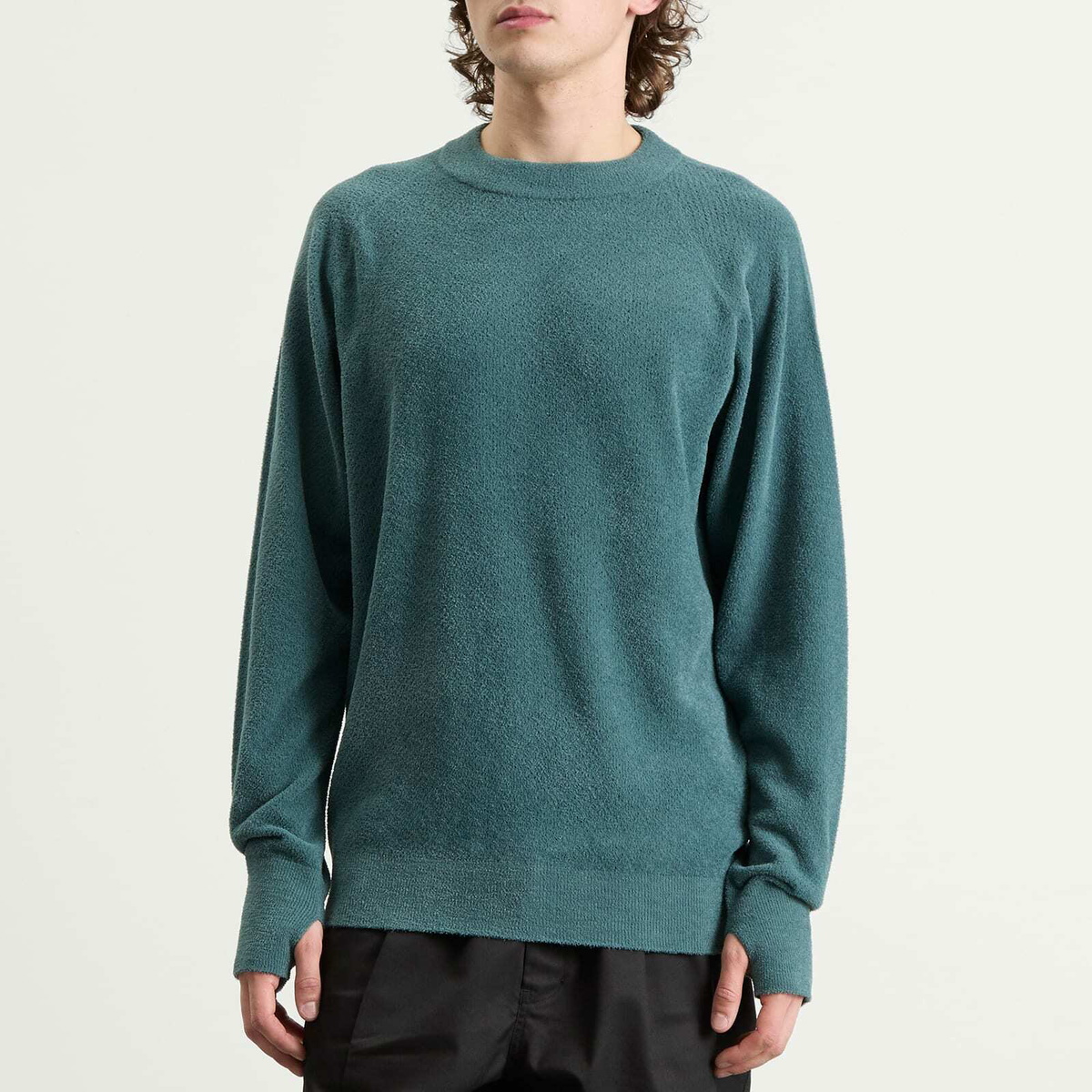 Goldwin Men's Mesh Pile Crew Sweatshirt in Moss Agate