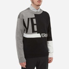 Versace Men's Patchwork Logo Crew Knit in Grey/Black