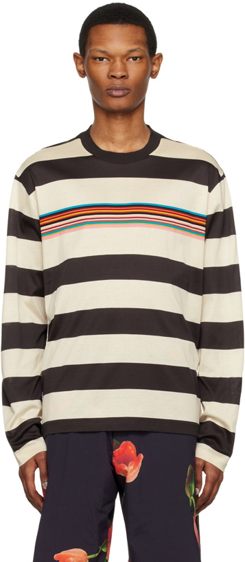 Photo: Pop Trading Company Off-White & Brown Paul Smith Edition Long Sleeve T-Shirt