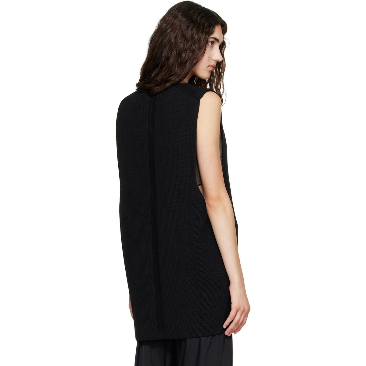 Rick Owens Black Tower Wool Knit V Neck Vest