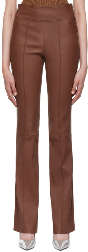 Photo: Helmut Lang Brown Bootcut Leather Pants