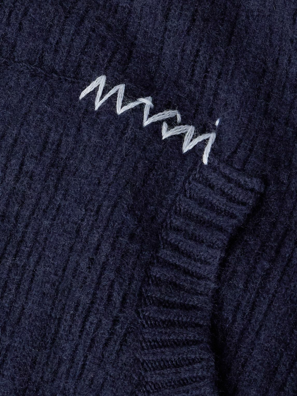 Marni - Embroidered Ribbed Wool and Cashmere-Blend Zip-Up Hoodie - Blue