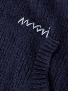 Marni - Embroidered Ribbed Wool and Cashmere-Blend Zip-Up Hoodie - Blue