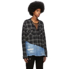 Greg Lauren Black and Blue 50/50 Plaid/Denim Studio Shirt