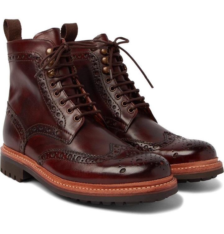 Photo: Grenson - Fred Burnished-Leather Brogue Boots - Men - Dark brown