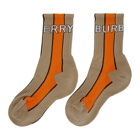 Burberry Beige and Orange Striped Logo Socks