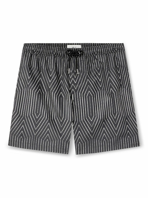 Photo: Mr P. - Frank Straight-Leg Mid-Length Striped Swim Shorts - Black