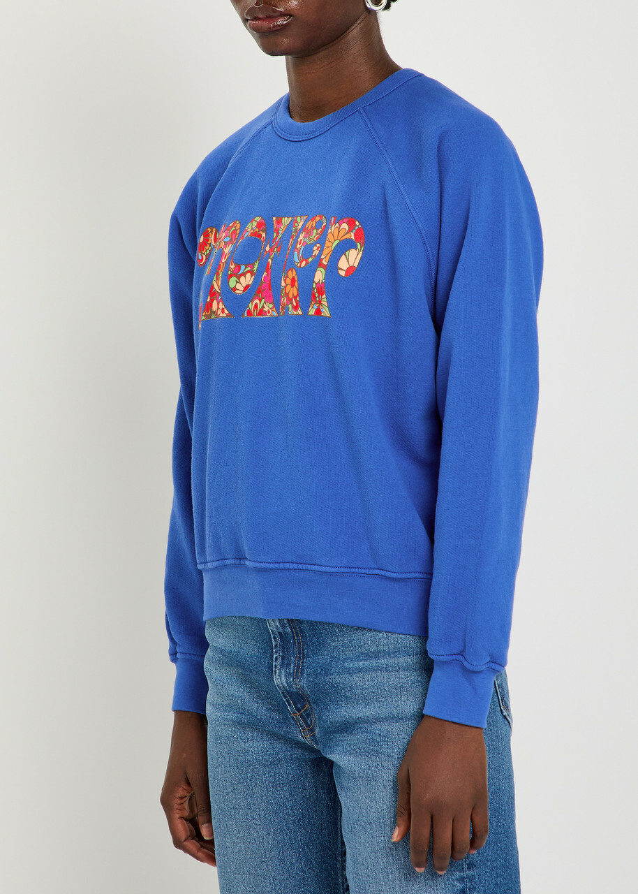 Mother The Concert Cropped Cotton Sweatshirt Blue