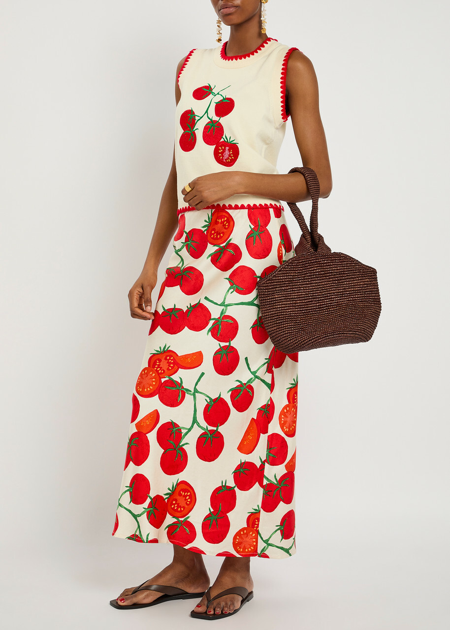 Never Fully Dressed Tomato Embroidered Knit Vest Cream