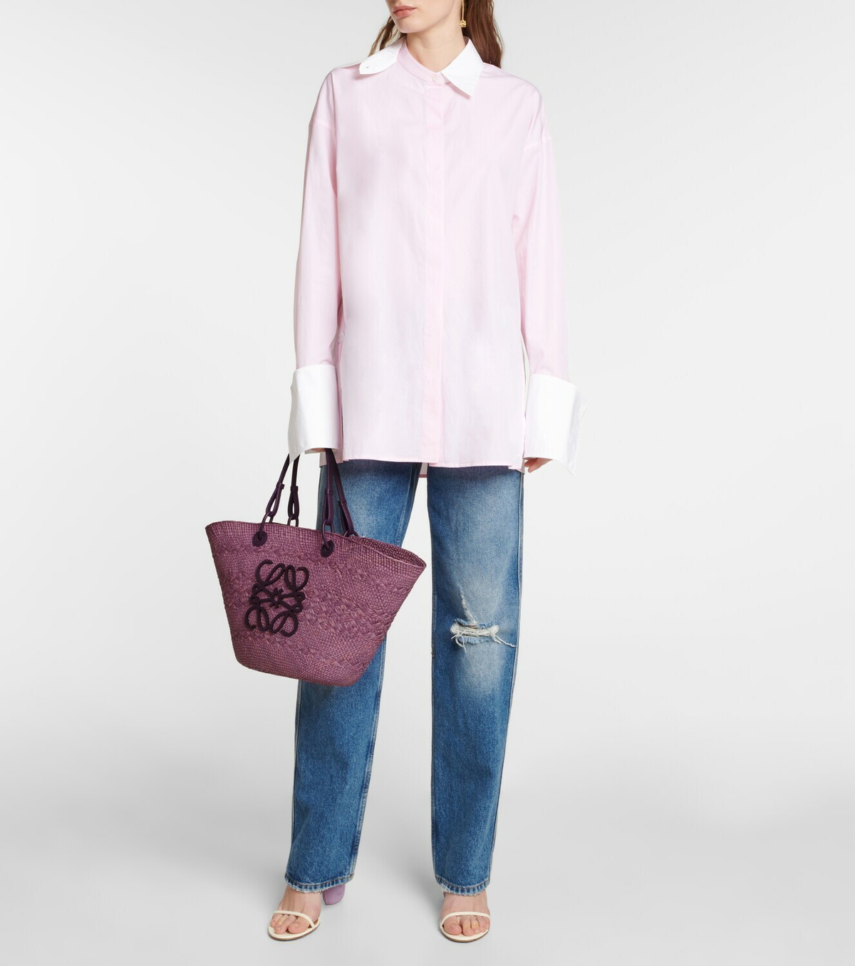 トートバッグ Loewe Medium Anagram basket bag in iraca palm and leather Small Anagram Basket bag in iraca palm and calfskin Red - LOEWE