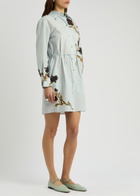 Vince Floral-print Cotton-poplin Mini Shirt Dress Light Blue