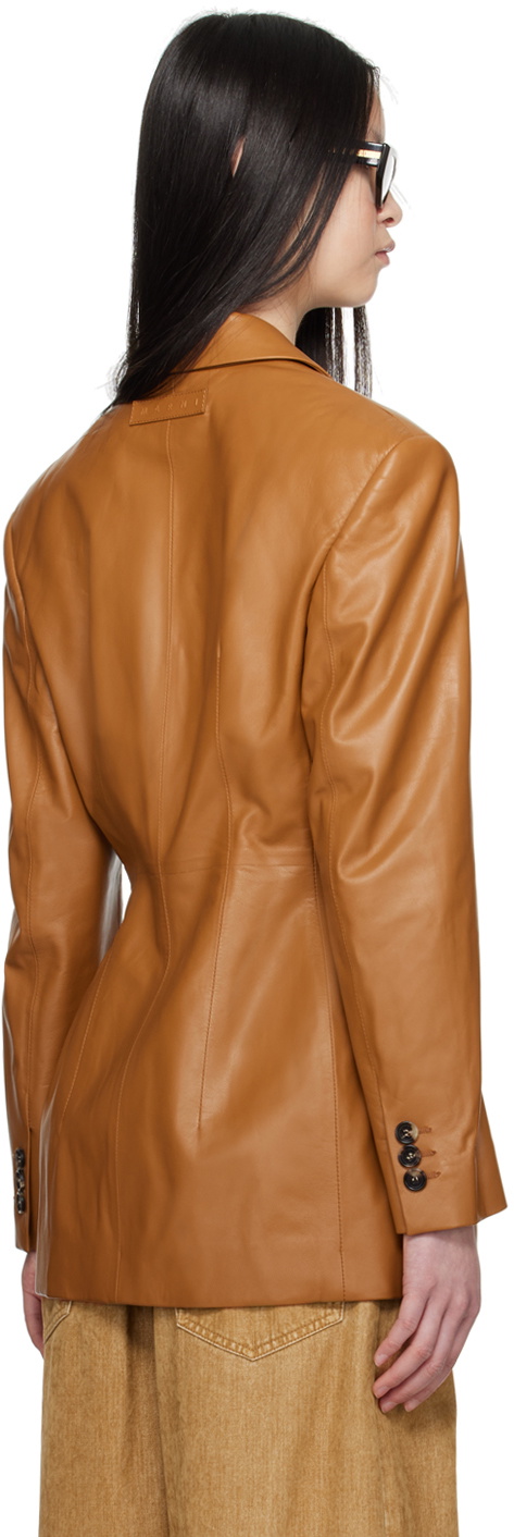 Marni Brown Peaked Lapel Leather Jacket