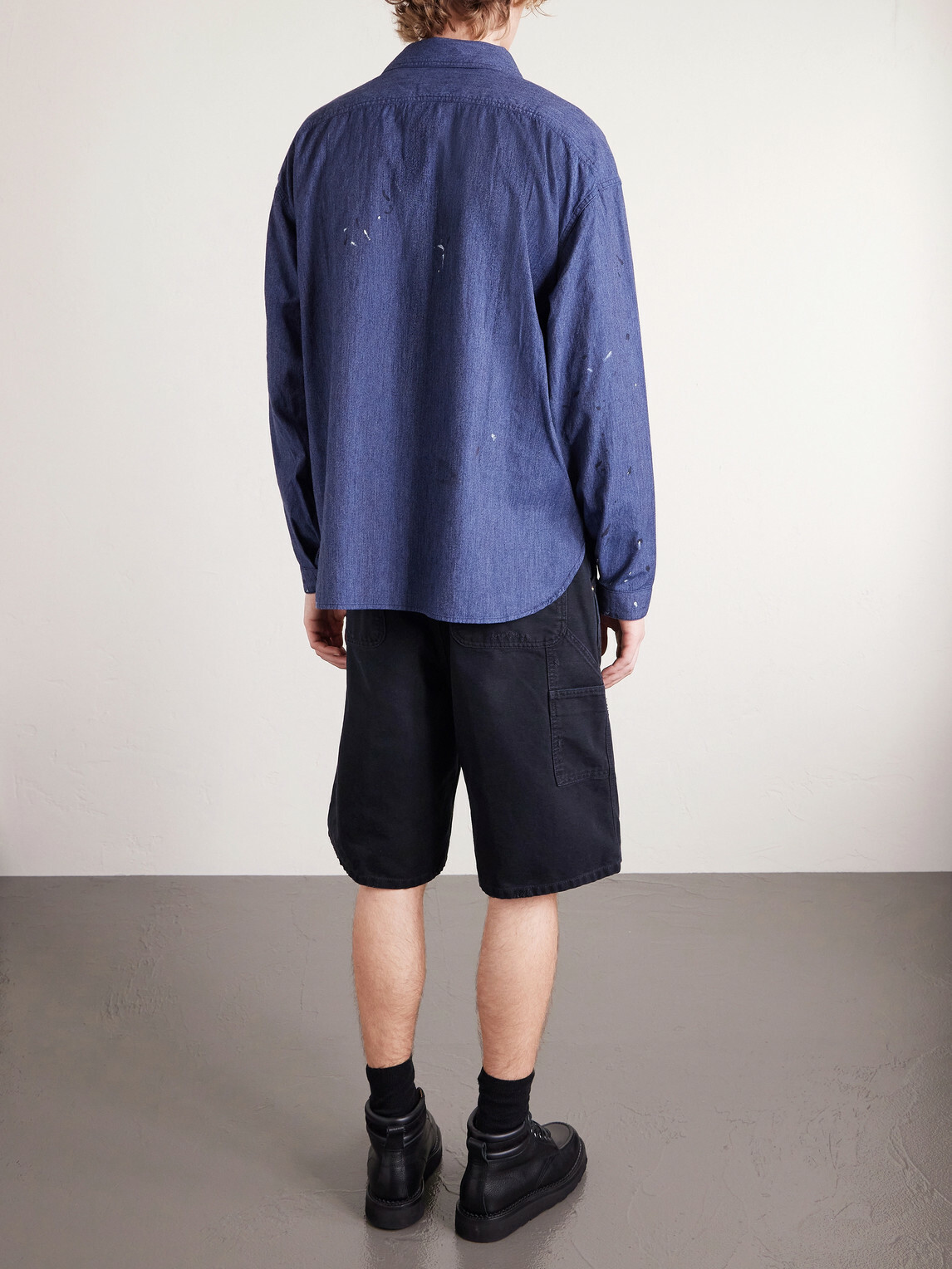 Visvim - Paint-Splattered Cotton and Silk-Blend Chambray Shirt - Blue
