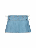 LUDOVIC DE SAINT SERNIN - Pleated Studded Denim Mini Skirt