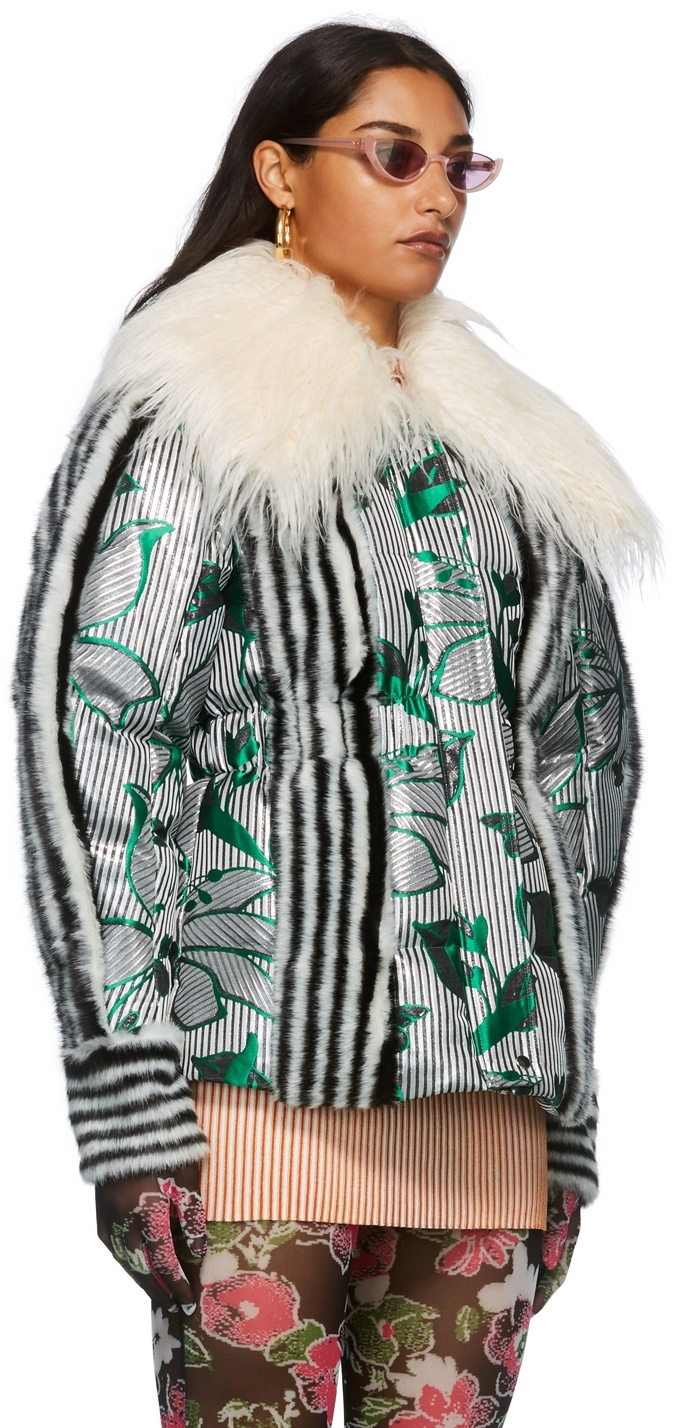 SHUTING QIU Grey & Green Patterned Down Jacket