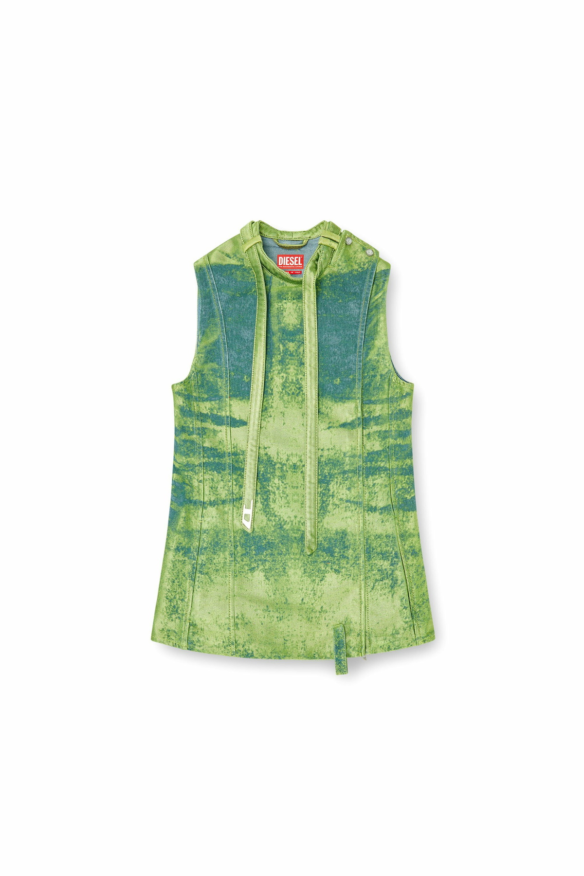 Diesel Belted vest in coloured satin denim - Vests Womens in Green