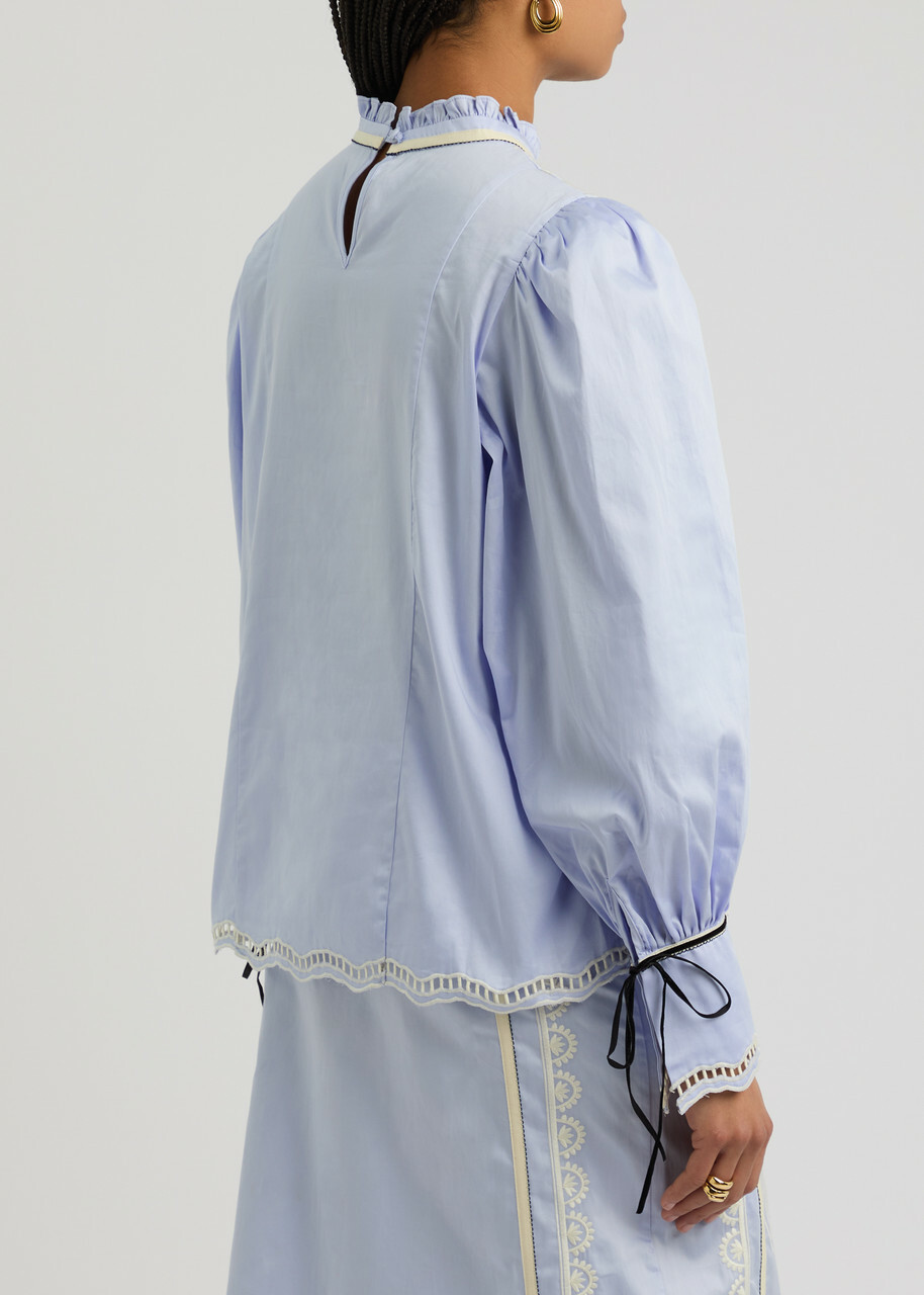 Lug Von Siga Keira Broderie Anglaise Cotton Poplin Blouse Blue