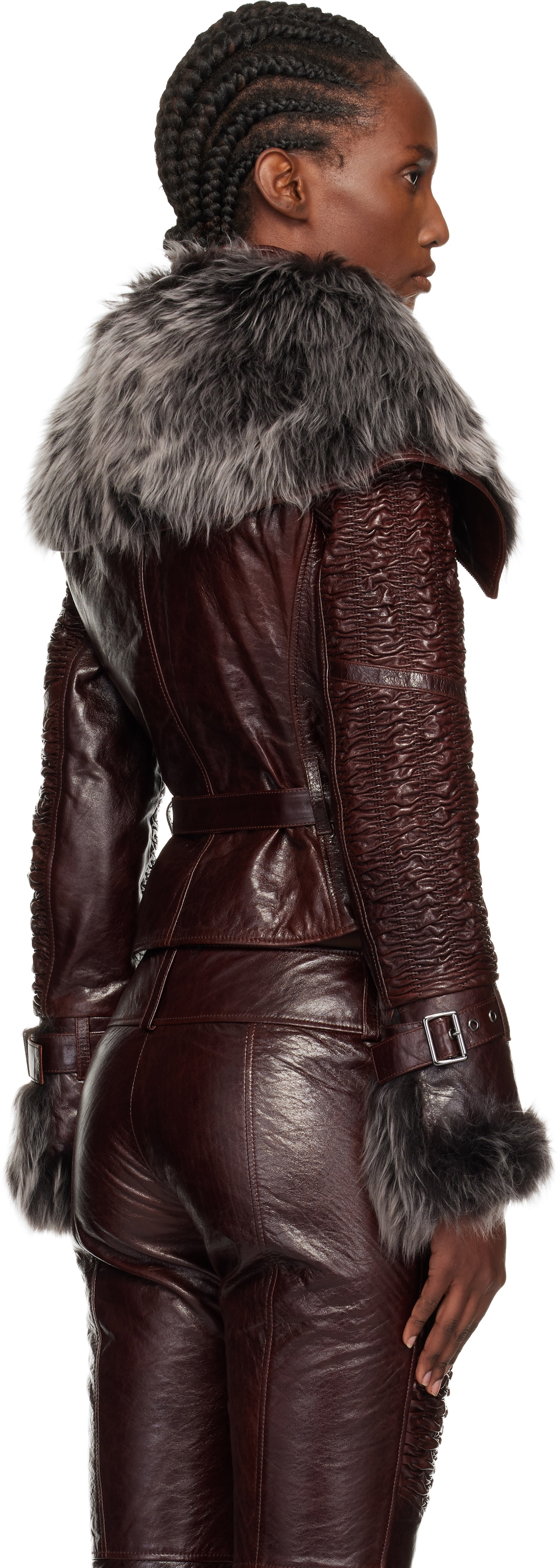 KNWLS Brown Smocked Leather Jacket