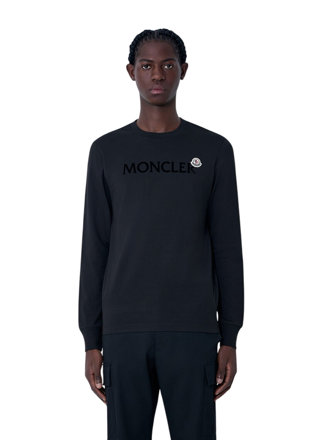Moncler Men's Genius x HYKE Long Sleeve Logo T-Shirt in White Moncler