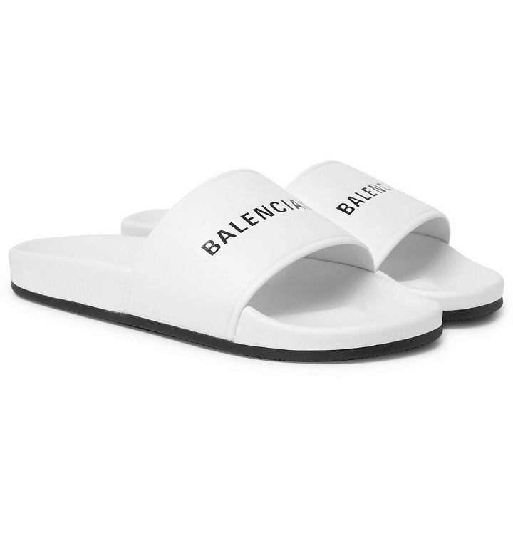 Photo: Balenciaga - Printed Leather Slides - White