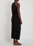 Another Tomorrow Sarong-effect Jersey Midi Dress Black