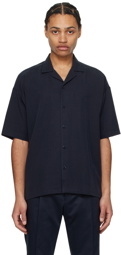 BOSS Navy Open Spread Collar Shirt