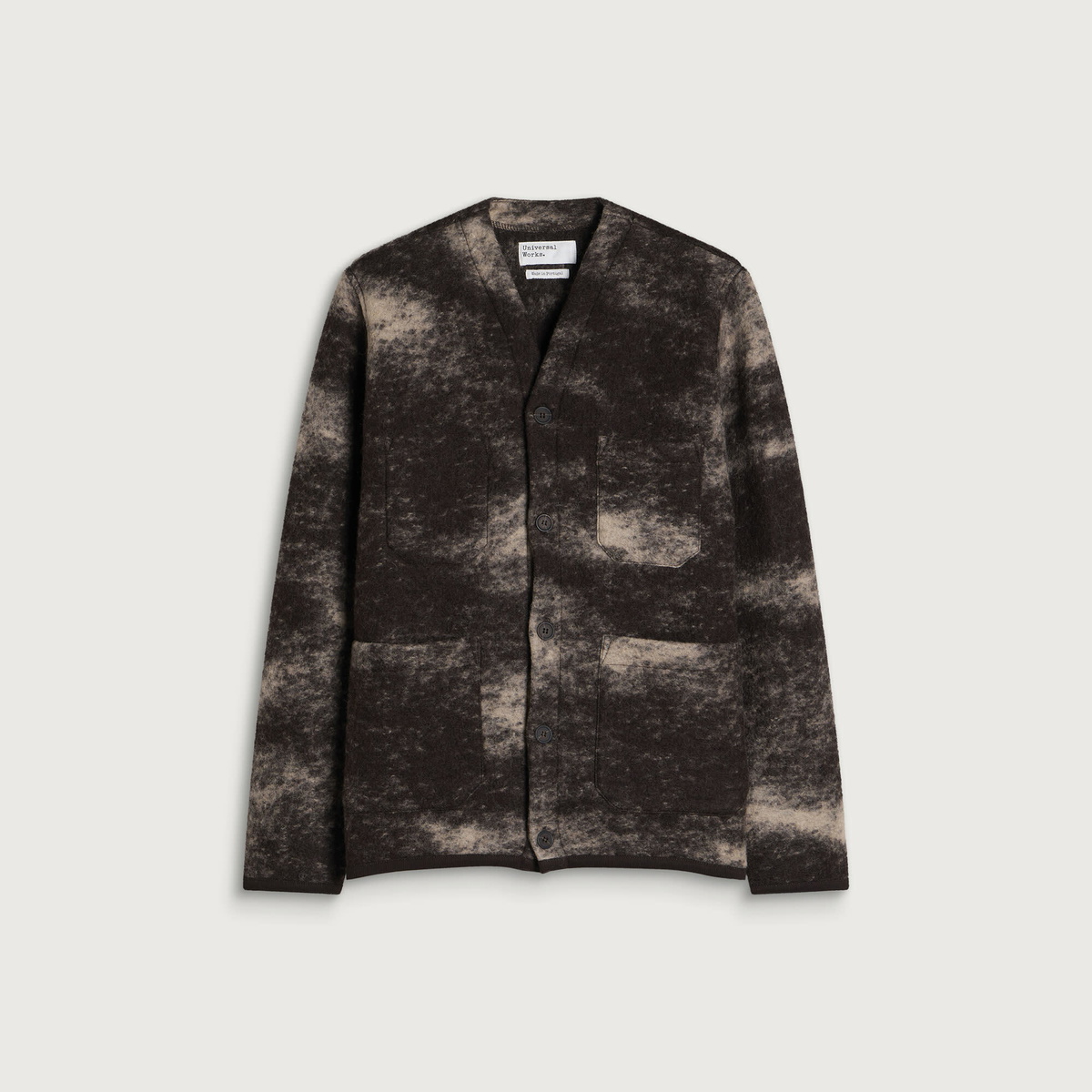 Universal Works Men's Cloud Camo Knit Cardigan in Brown