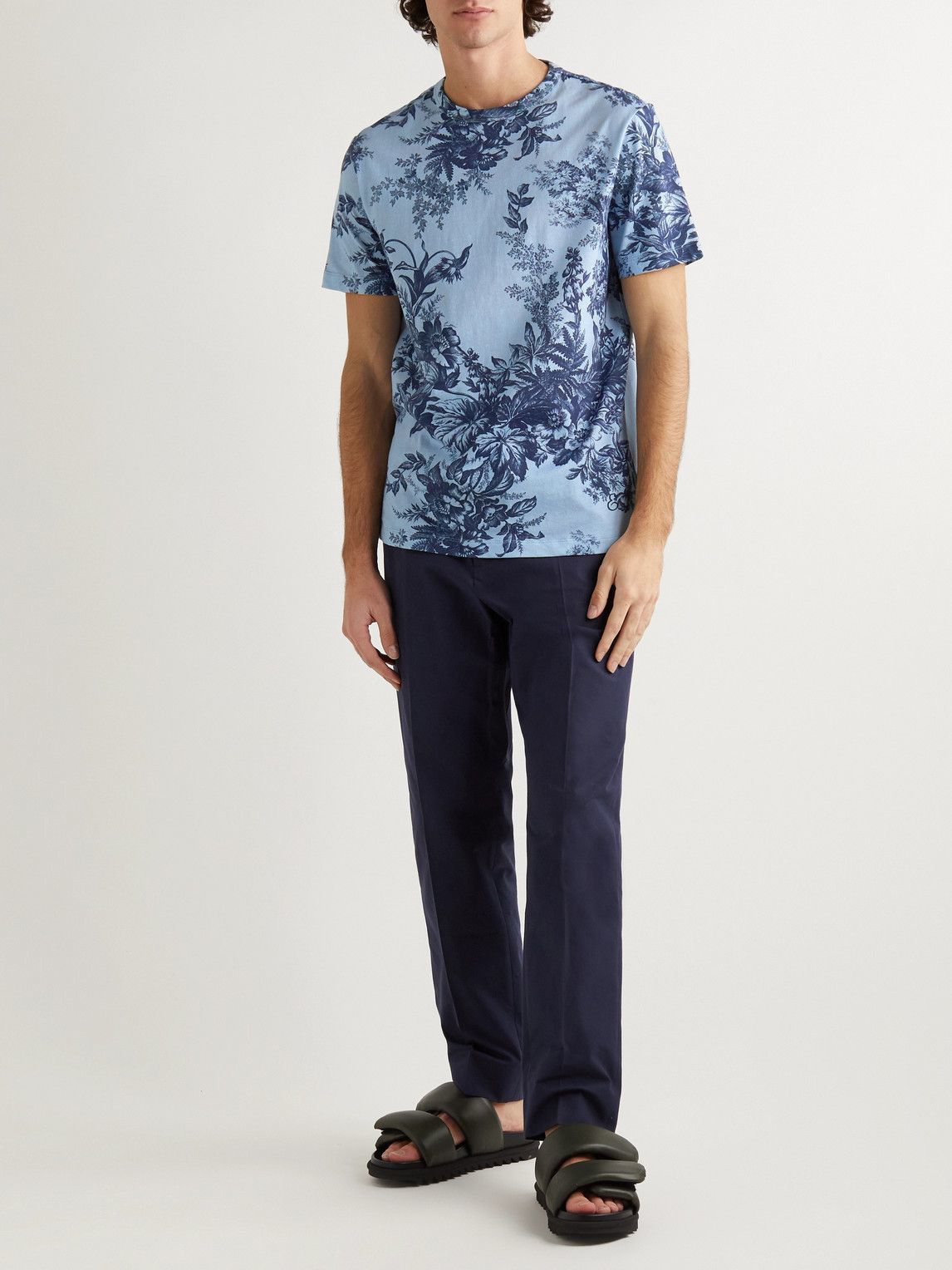 T-Shirt Navy Blue Toile de Jouy Cotton and Linen Jersey