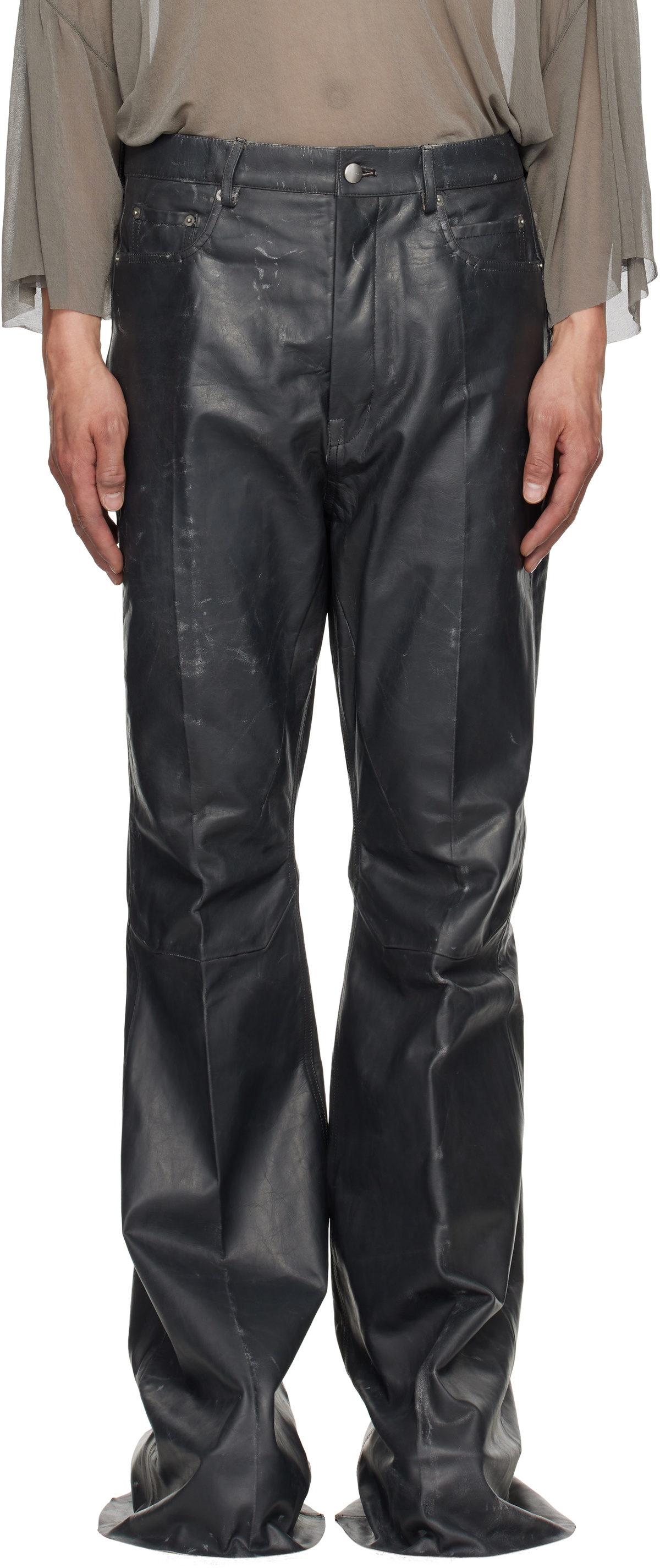 Rick Owens Black Hollywood Bolan Bootcut Leather Pants Rick Owens