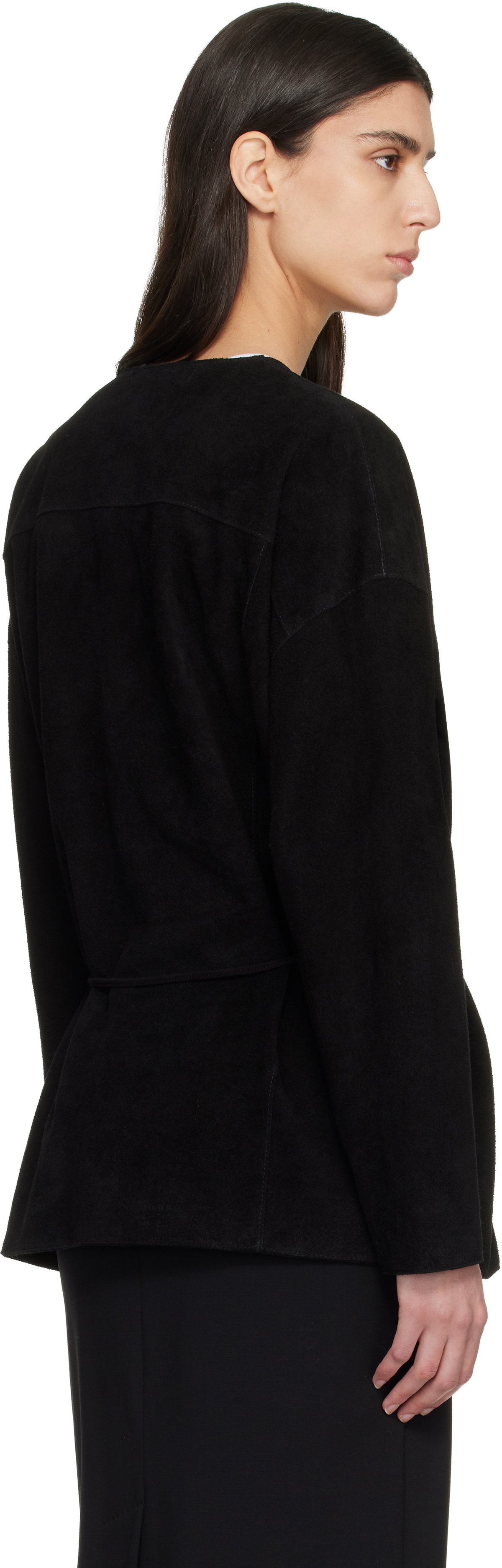 LE17SEPTEMBRE Black Collarless Suede Jacket