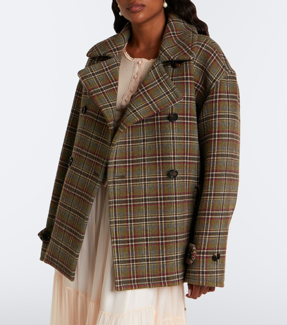 Chloé Checked wool and cotton-blend peacoat