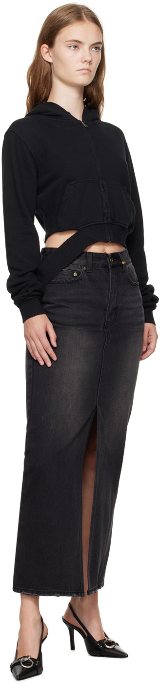 We11done Black Washed Denim Maxi Skirt