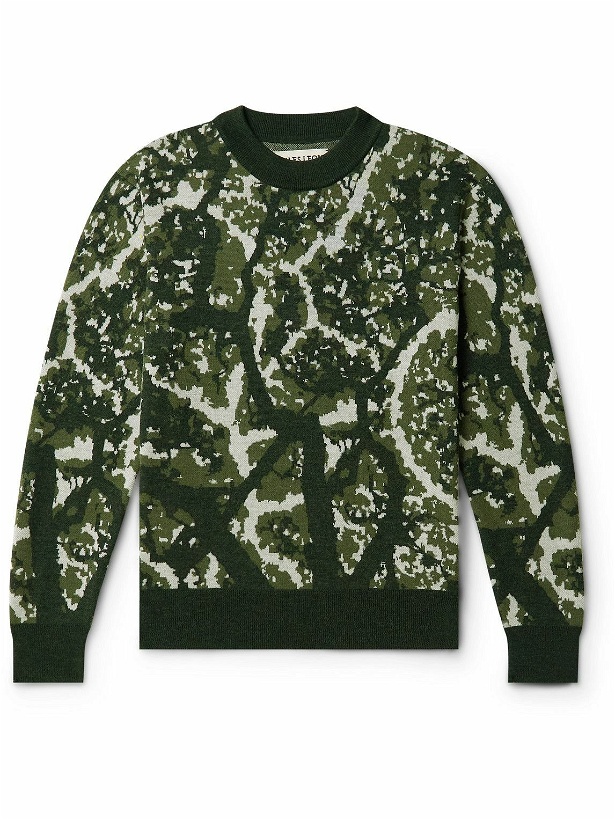 Photo: Miles Leon - Camouflage-Jacquard Merino Wool Sweater - Green