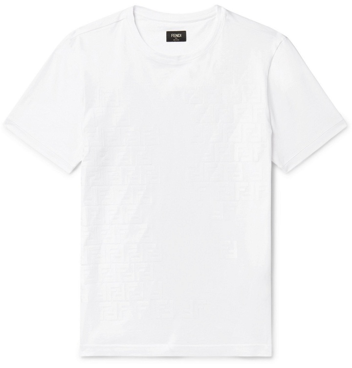 Photo: Fendi - Slim-Fit Logo-Flocked Cotton-Jersey T-Shirt - White