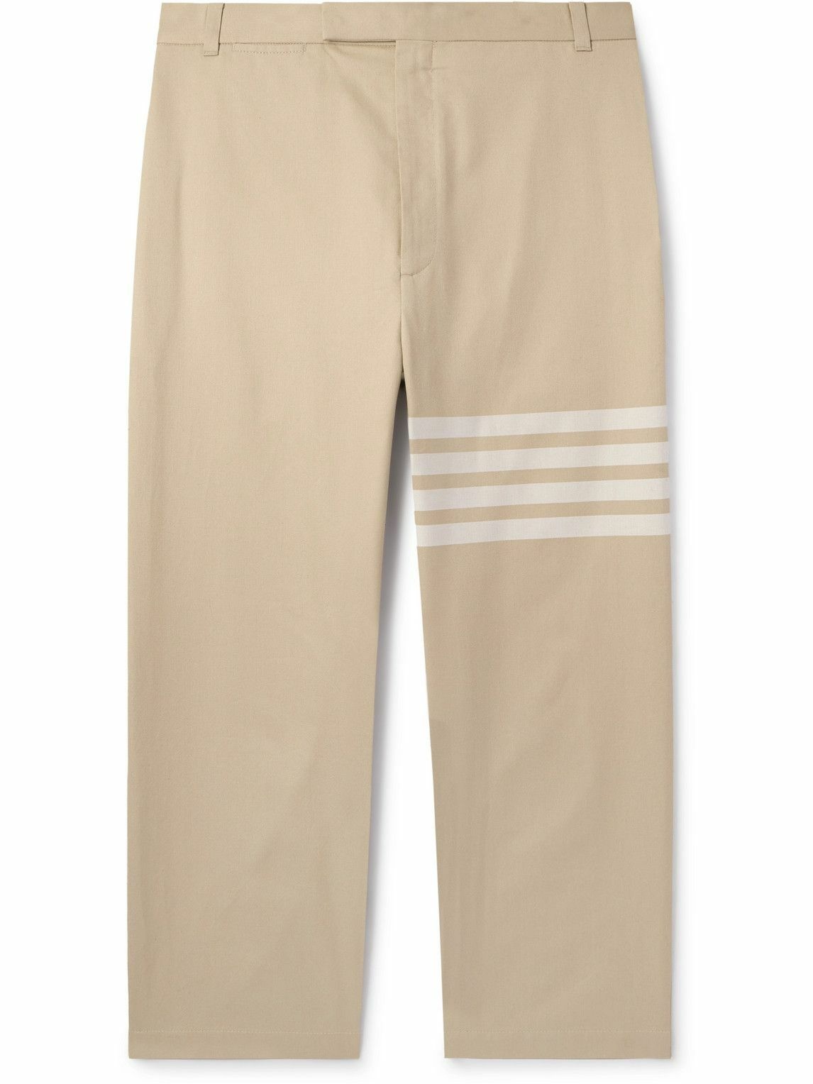 Photo: Thom Browne - Straight-Leg Cropped Striped Cotton-Twill Trousers - Neutrals