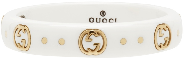 Photo: Gucci White & Gold Interlocking G Icon Ring