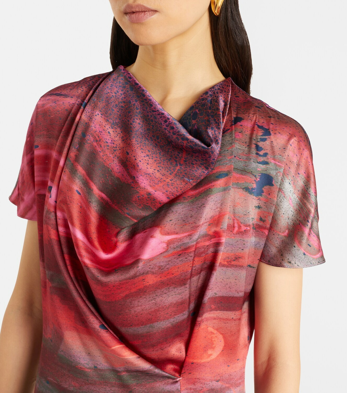 Roksanda Printed draped silk satin top