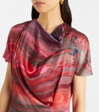 Roksanda Printed draped silk satin top